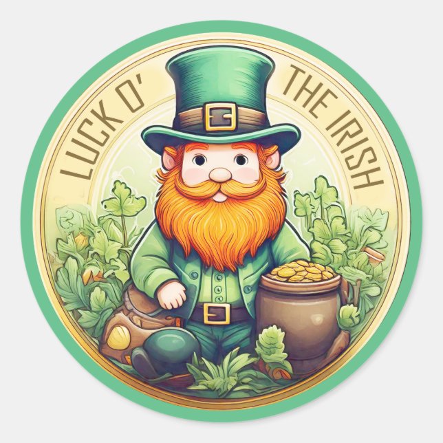 Luck O' The Irish Leprechaun ID1085 Classic Round Sticker (Front)
