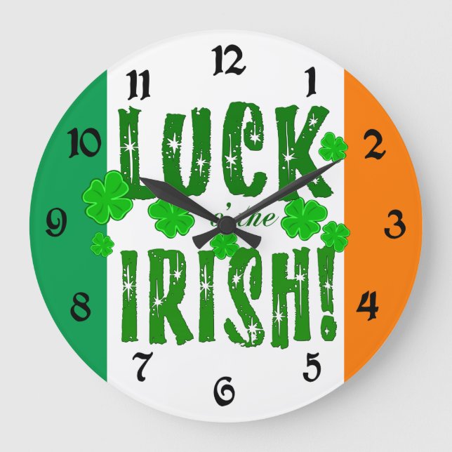 Luck o the Irish Orange Green Shamrocks Clock (Front)