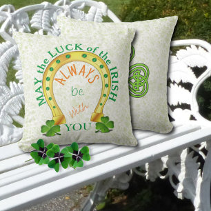 Luck of the Irish Horseshoe with Shamrock Throw Pillow