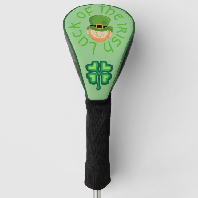 Luck of the Irish Leprechaun and shamrock Golf Head Cover (Front)