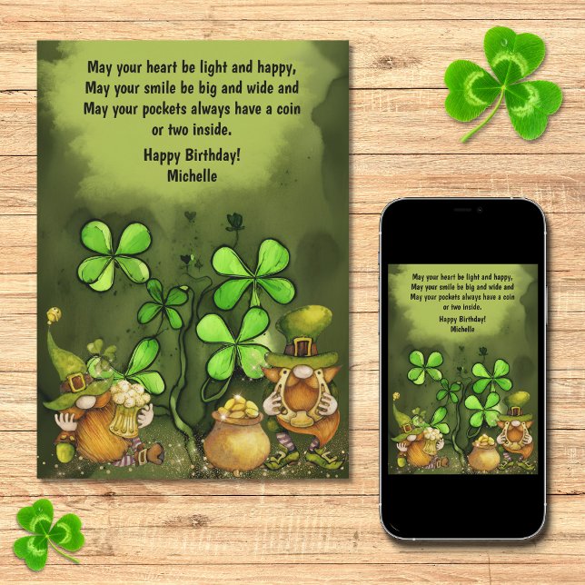 Luck of the Irish Leprechaun Gnomes Birthday Card (Creator Uploaded)
