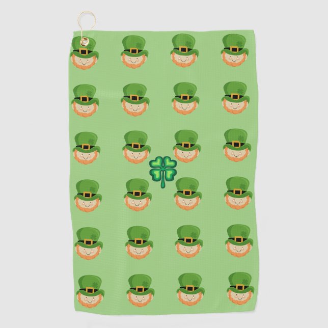 Luck of the Irish Leprechauns and shamrock Golf Towel (Front)