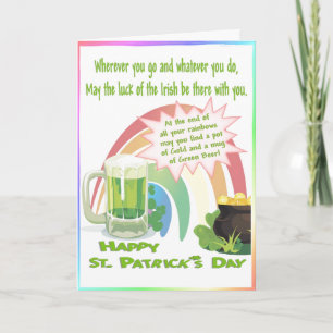 Luck of The Irish Pot of Gold, Rainbow, Green Beer Card