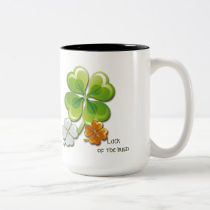 Luck of the Irish. Tricolor Shamrocks Custom Name Two-Tone Coffee Mug