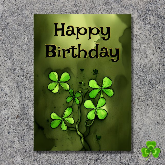 Luck of the Irish Whimsical Clovers Birthday Card (Creator Uploaded)