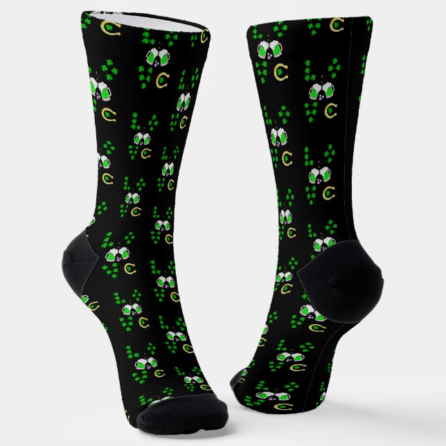 Luck Shamrock Dublin Day Horseshoe Irish Socks (Angled)