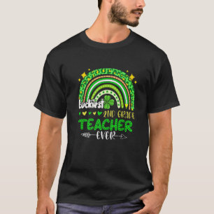 Luckiest 2Nd Grade Teacher Ever Leopard Boho Rainb T-Shirt