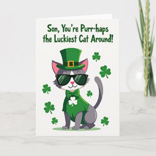 Luckiest Cat Around Son St Patricks Card