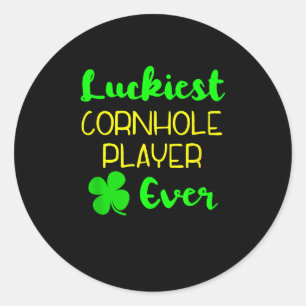 Luckiest Cornhole Player St Patrick Day Classic Round Sticker