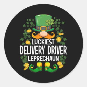 Luckiest Delivery Driver Leprechaun St Patricks Da Classic Round Sticker