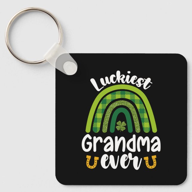 Luckiest Grandma Ever Family St Patrick's Day Keychain (Front)