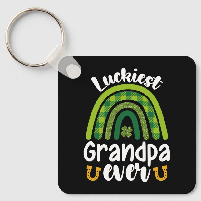 Luckiest Grandpa Ever Family St Patrick's Day Keychain (Front)