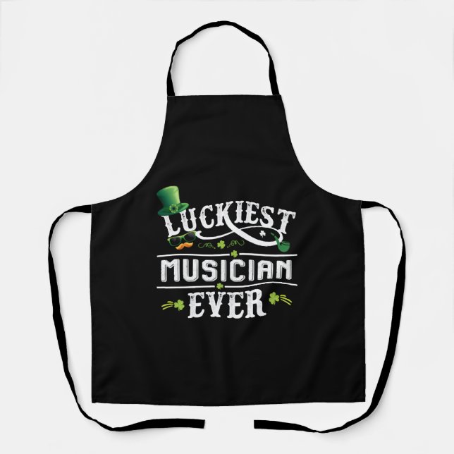 Luckiest Musician Ever Leprechaun St Patrick Day Apron (Front)