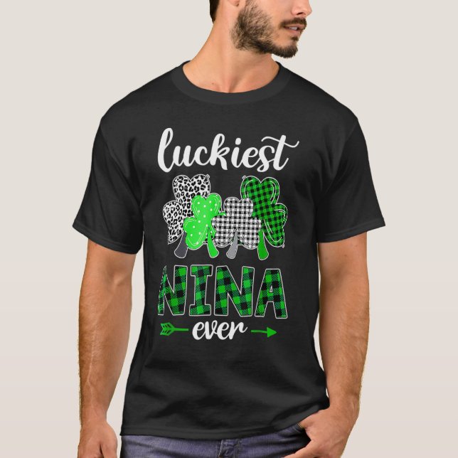 Luckiest Nina Ever Shamrock Green Plaid St Patrick T-Shirt (Front)