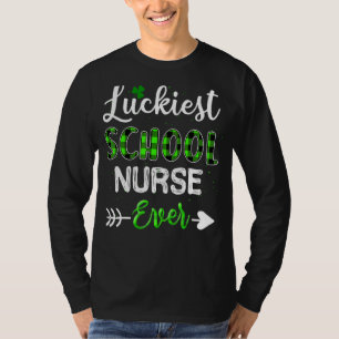 Luckiest School Nurse Ever Buffalo Plaid C Shamroc T-Shirt