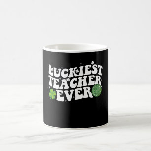 Luckiest Teacher Ever Disco Ball Shamrock Groovy Coffee Mug