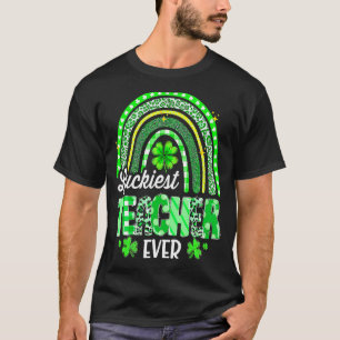Luckiest Teacher Ever Rainbow Shamrock Cute St Pat T-Shirt