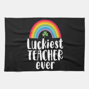 Luckiest Teacher Ever School Gift St Patricks Day  Kitchen Towel