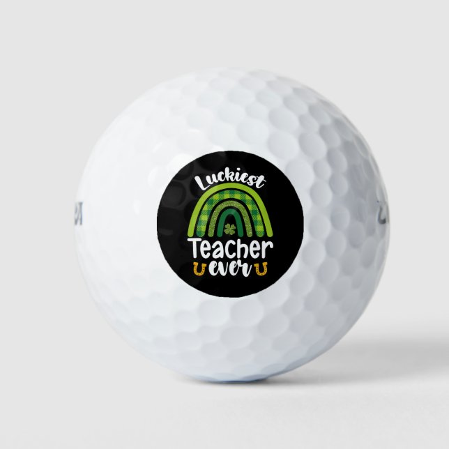 Luckiest Teacher Ever School St Patrick's Day Golf Balls (Front)