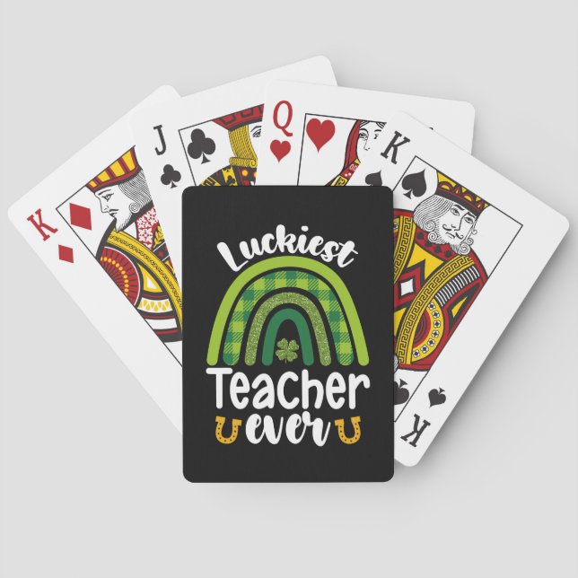 Luckiest Teacher Ever School St Patrick's Day Playing Cards (Back)