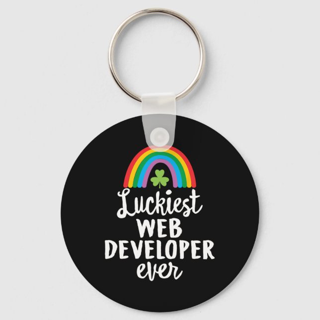 Luckiest Web Developer Ever St Patrick Day Shamroc Keychain (Front)