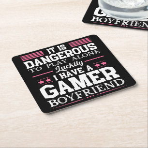 Luckily I Have A Gamer Girlfriend Funny Couple Square Paper Coaster