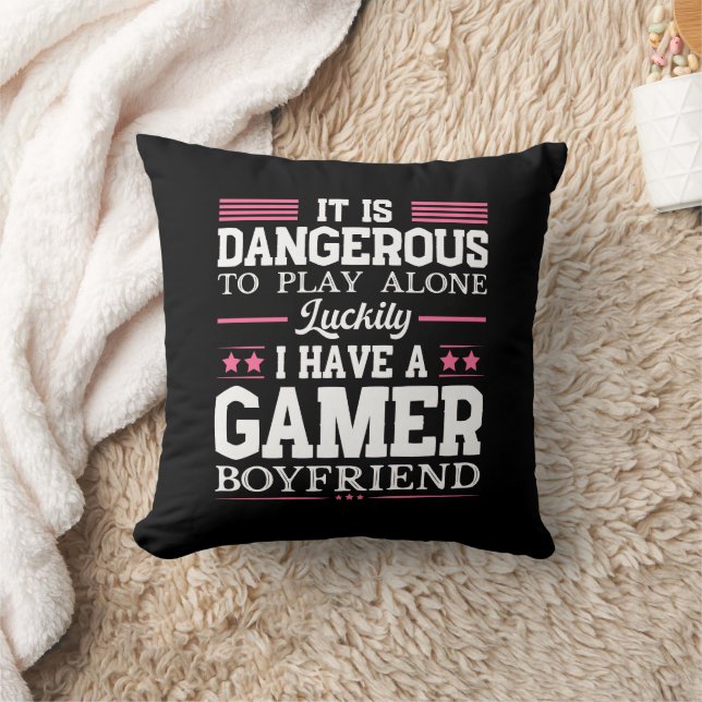 Luckily I Have A Gamer Girlfriend Funny Couple Throw Pillow (Blanket)