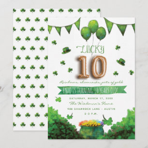 Lucky 10 Patrick's Day Birthday Party Invitations