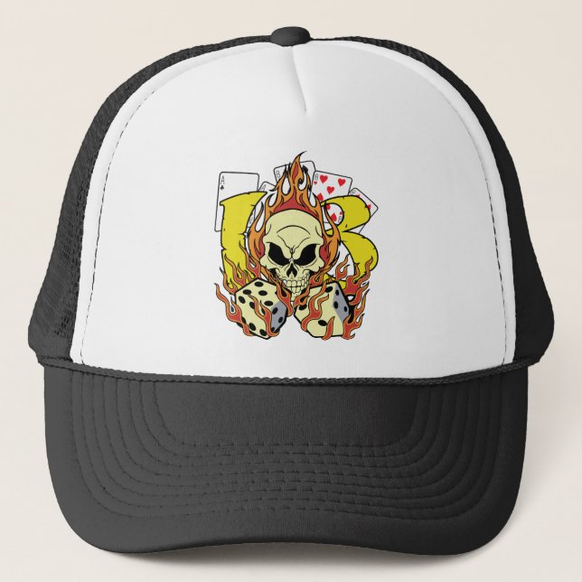 Lucky 13 Dice and Skull Trucker Hat (Front)