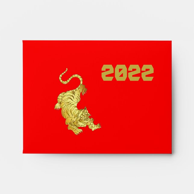 LUCKY 2022 Chinese New Year Gold TIGER Red Envelope (Front)