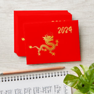 LUCKY 2024 Chinese New Year Gold DRAGON 中国传统新年 Red Envelope