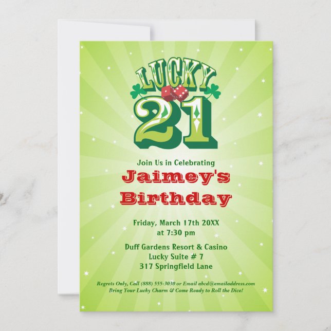 Lucky 21 - Invitation personnalisée à la fête d'an (Devant)