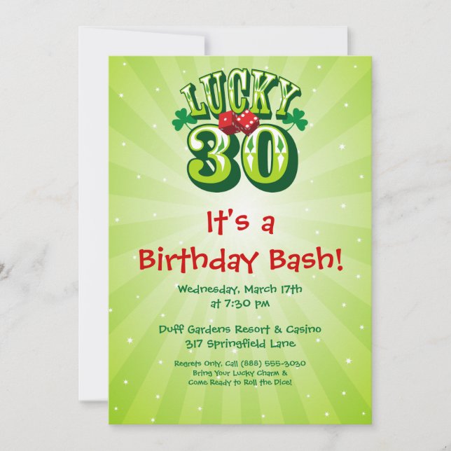 Lucky 30 Party Invitation on Green (Front)