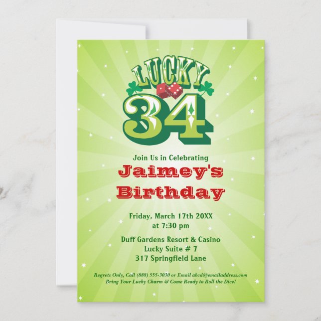 Lucky 34 - Invitation personnalisée à la fête d'an (Devant)