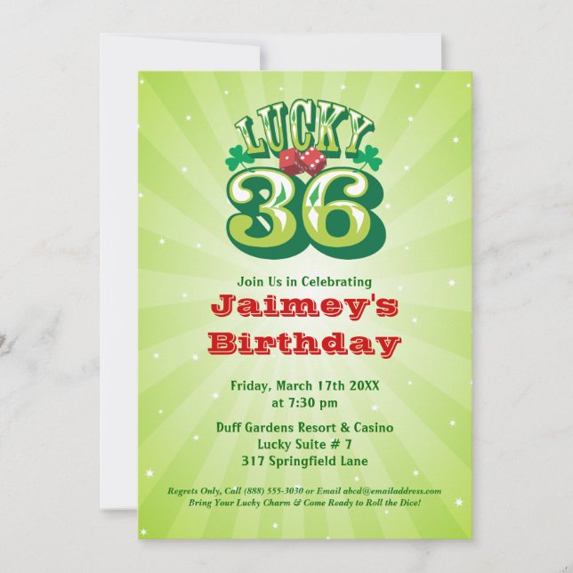 Lucky 36 - Invitation personnalisée à la fête d'an (Devant)