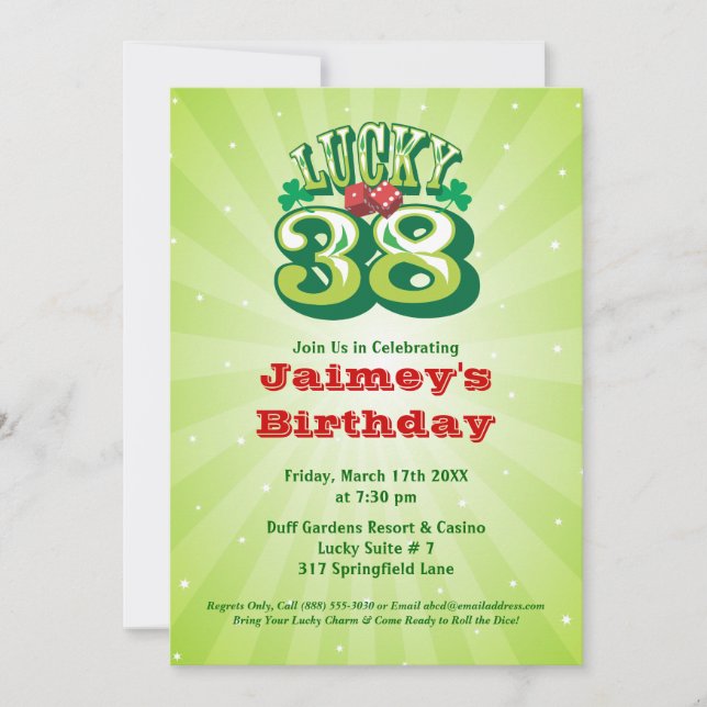 Lucky 38 - Custom Birthday Party Invitation (Front)