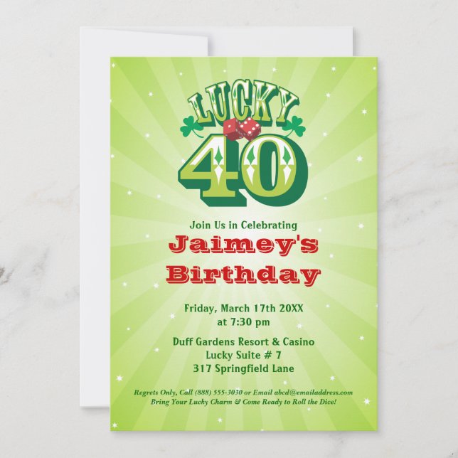 Lucky 40 - Invitation personnalisée à la fête d'an (Devant)