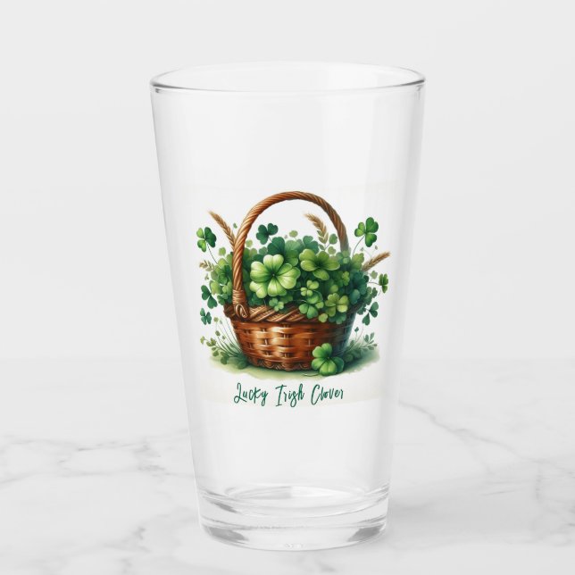 Lucky 4-Leaf Clover Irish Glass Cup (Front)
