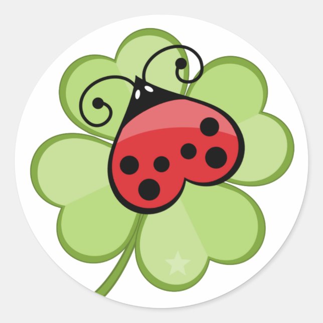 Lucky 4 Leaf Clover Ladybug Ladybird Cute Stickers (Front)