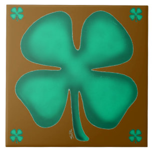 Lucky 4 Leaf Irish Clover 5 brown large tile