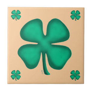 Lucky 4 Leaf Irish Clover 5 tan small tile