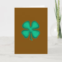 Lucky 4 Leaf Irish Clover brown greeting card
