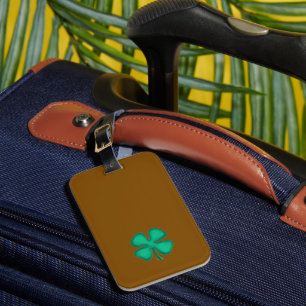 Lucky 4 Leaf Irish Clover brown luggage tag