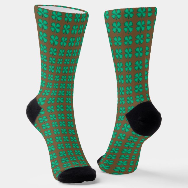 Lucky 4 Leaf Irish Clover brown premium socks (Angled)
