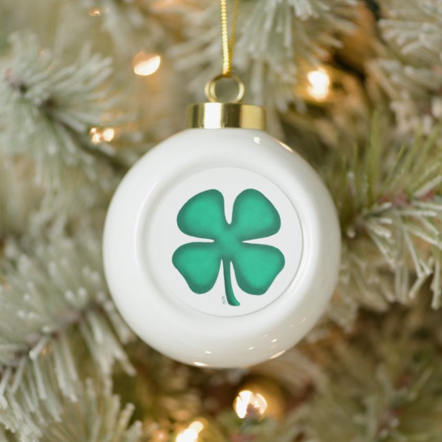 Lucky 4 Leaf Irish Clover Christmas ball Ceramic Ball Christmas Ornament (Tree)