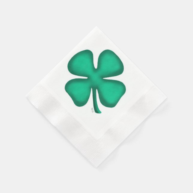Lucky 4 Leaf Irish Clover coined cocktail napkin (Corner)