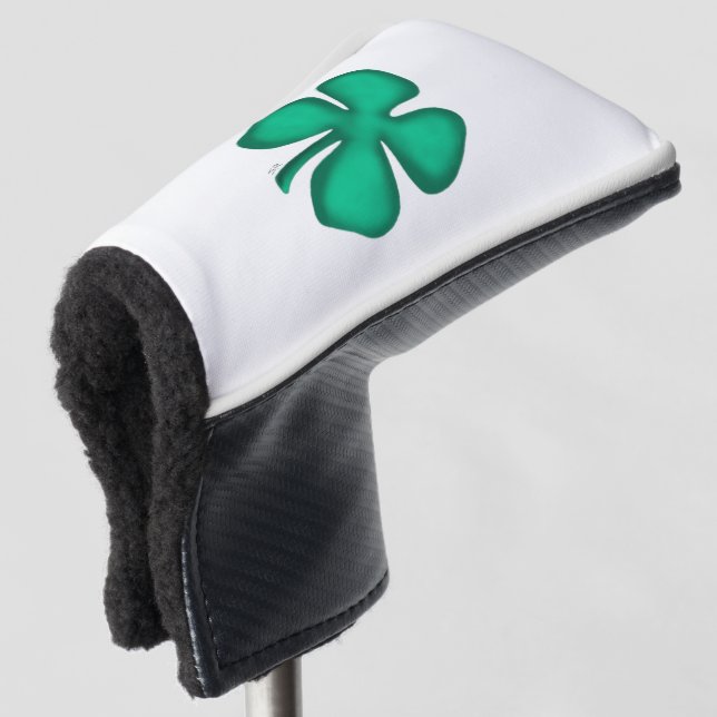 Lucky 4 Leaf Irish Clover golf putter head cover (3/4 Front)