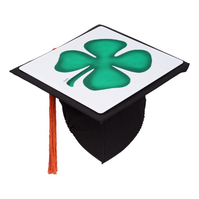 Lucky 4 Leaf Irish Clover graduation cap (Angled)