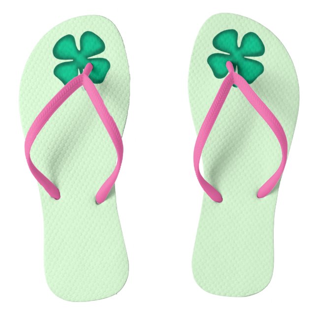 Lucky 4 Leaf Irish Clover green flip flops (Footbed)