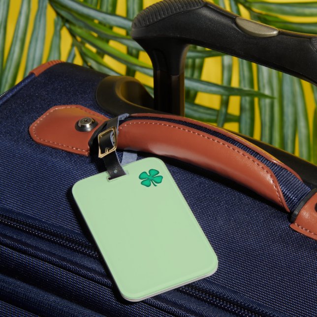 Lucky 4 Leaf Irish Clover green luggage tag (Front Insitu 1)